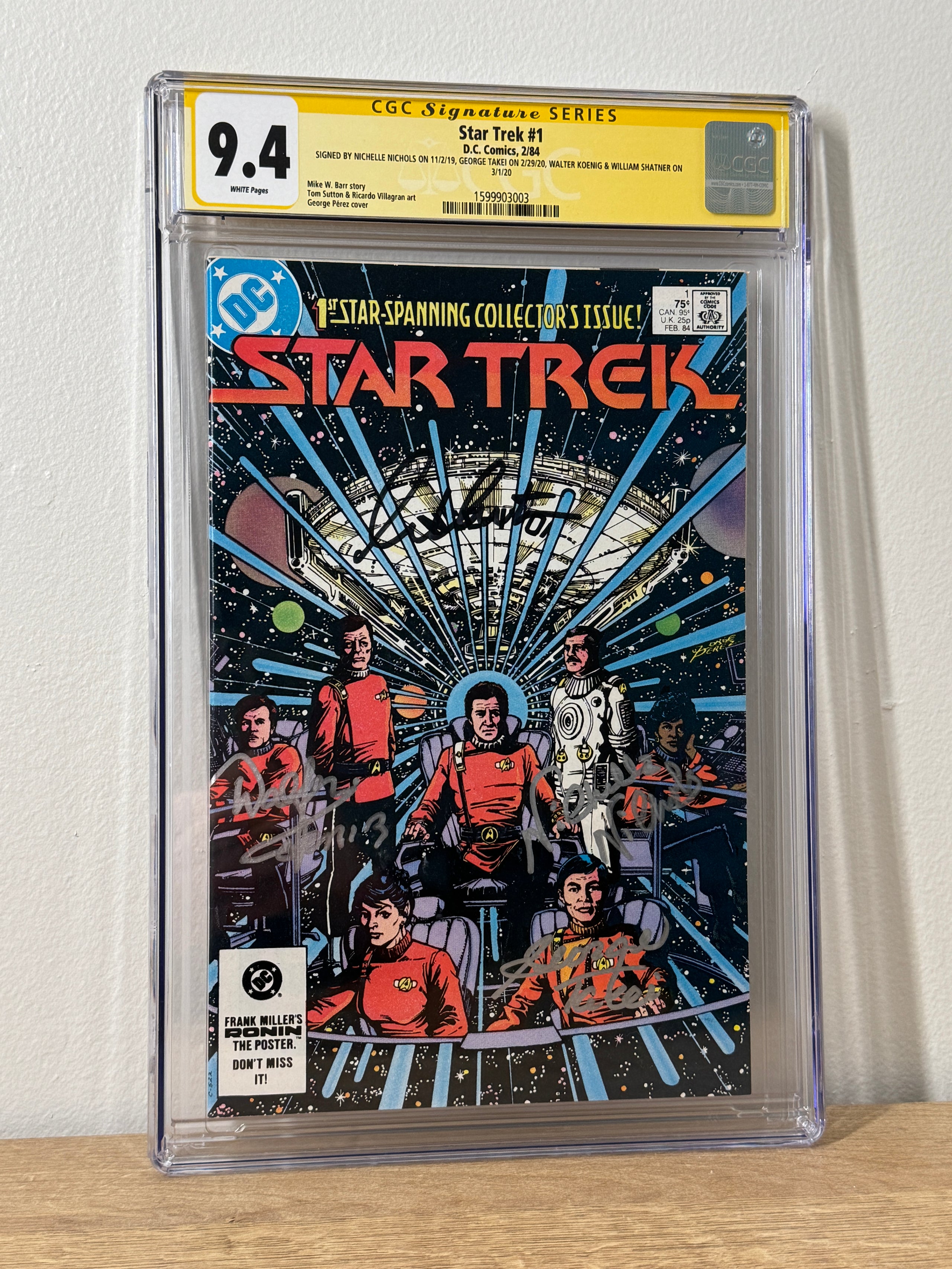 Star Trek #1 CGC 9.4 SS Signed Shatner, Nichelle Nichols, Takei, Koenig DC 1984